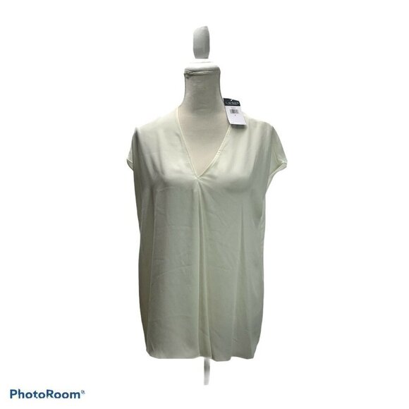 Lauren Ralph Lauren Off White Size L Woman's V-Neck Top Blouse Cap MSRP 69 NWT - Picture 1 of 7